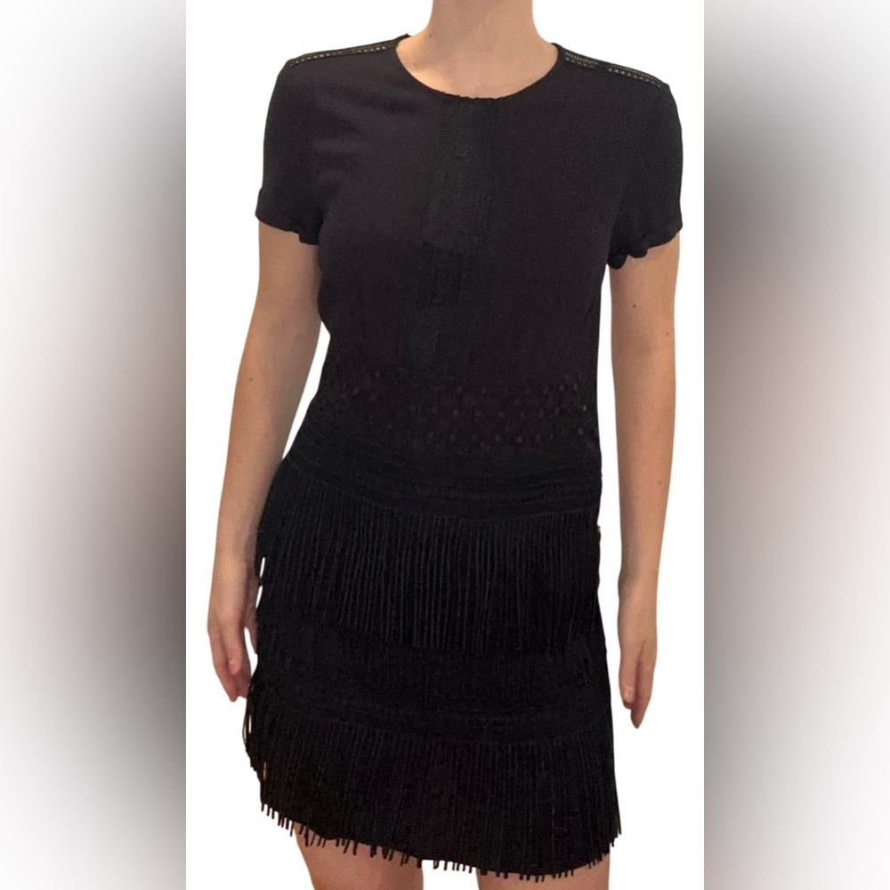 Maje Black Fringe Dress